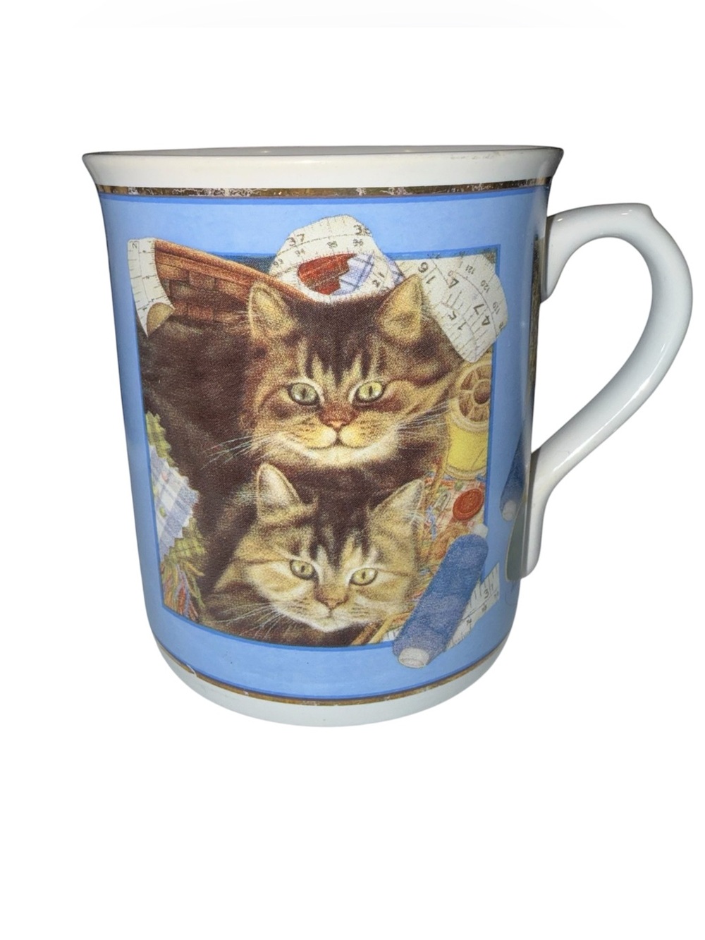 Anne Mortimer Tiger Cats In The Sewing Coffee Mug Cup Vintage 1996